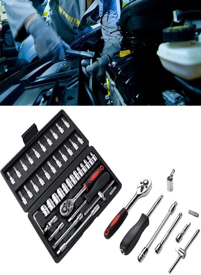 UPTRONIC 46-in-1 Multi-Purpose Hand Tool Kit With Screwdriver and 1/4 inch Drive Socket Set, Wrench Set, Precision Socket Set for Bike and Car Maintenance - Image 2
